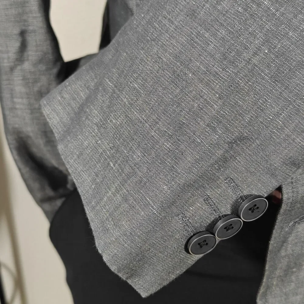 Pronto‎ Uomo Blue Men's Sport Coat Blazer Two Button Gray Linen Cotton Size XL